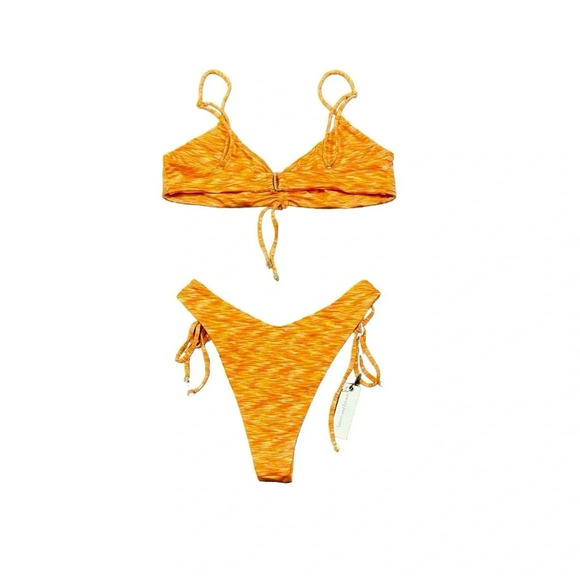 NWT Lovers + Friends Lucky Top (L) & Bottom (M) Bikini Orange Space Dye Revolve - Picture 7 of 13